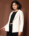 Solid Cream Cotton Single-Breasted Blazers
