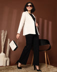 Solid Cream Cotton Single-Breasted Blazers