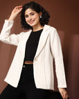 Solid Cream Cotton Single-Breasted Blazers