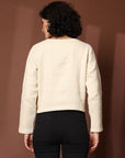 Solid Beige Black Solid Cotton Blazer