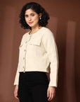 Solid Beige Black Solid Cotton Blazer