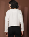 Solid Cream Black Solid Cotton Blazer