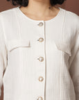 Solid Cream Black Solid Cotton Blazer