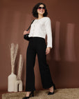 Solid Cream Black Solid Cotton Blazer