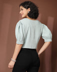 Sea Green collarless Buttoned Top