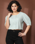 Sea Green collarless Buttoned Top