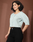 Sea Green collarless Buttoned Top