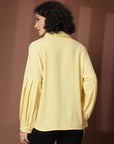 Yellow Solid Casual Buttoned Top