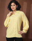 Yellow Solid Casual Buttoned Top