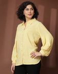 Yellow Solid Casual Buttoned Top