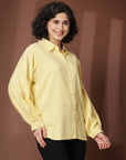 Yellow Solid Casual Buttoned Top