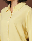 Yellow Solid Casual Buttoned Top