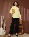 Yellow Solid Casual Buttoned Top