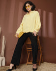 Yellow Solid Casual Buttoned Top