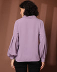 Mauve Solid Casual Buttoned Top