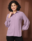 Mauve Solid Casual Buttoned Top