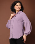 Mauve Solid Casual Buttoned Top