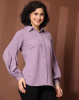 Mauve Solid Casual Buttoned Top