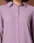 Mauve Solid Casual Buttoned Top