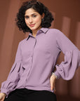 Mauve Solid Casual Buttoned Top