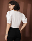 White collarless Buttoned Top