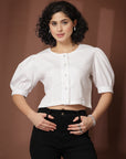 White collarless Buttoned Top