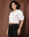 White collarless Buttoned Top