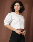 White collarless Buttoned Top