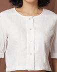 White collarless Buttoned Top