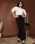 White collarless Buttoned Top