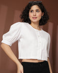 White collarless Buttoned Top