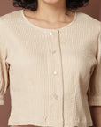 Beige collarless Buttoned Top