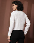 White solid opaque Casual Buttoned Top