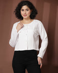 White solid opaque Casual Buttoned Top