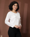 White solid opaque Casual Buttoned Top