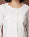 White solid opaque Casual Buttoned Top