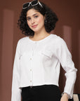 White solid opaque Casual Buttoned Top
