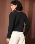 Black collarless Full Sleeve Buttoned Top