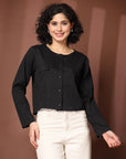 Black collarless Full Sleeve Buttoned Top