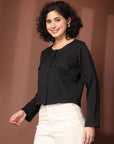 Black collarless Full Sleeve Buttoned Top
