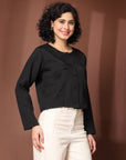 Black collarless Full Sleeve Buttoned Top