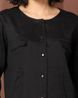 Black collarless Full Sleeve Buttoned Top