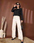 Black collarless Full Sleeve Buttoned Top