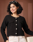 Black Solid Cotton Blazer