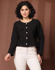 Black Solid Cotton Blazer