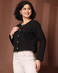 Black Solid Cotton Blazer