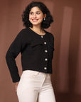 Black Solid Cotton Blazer