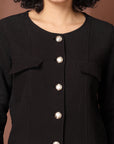 Black Solid Cotton Blazer