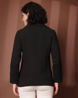 Solid Black Cotton Single-Breasted Blazers