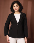 Solid Black Cotton Single-Breasted Blazers